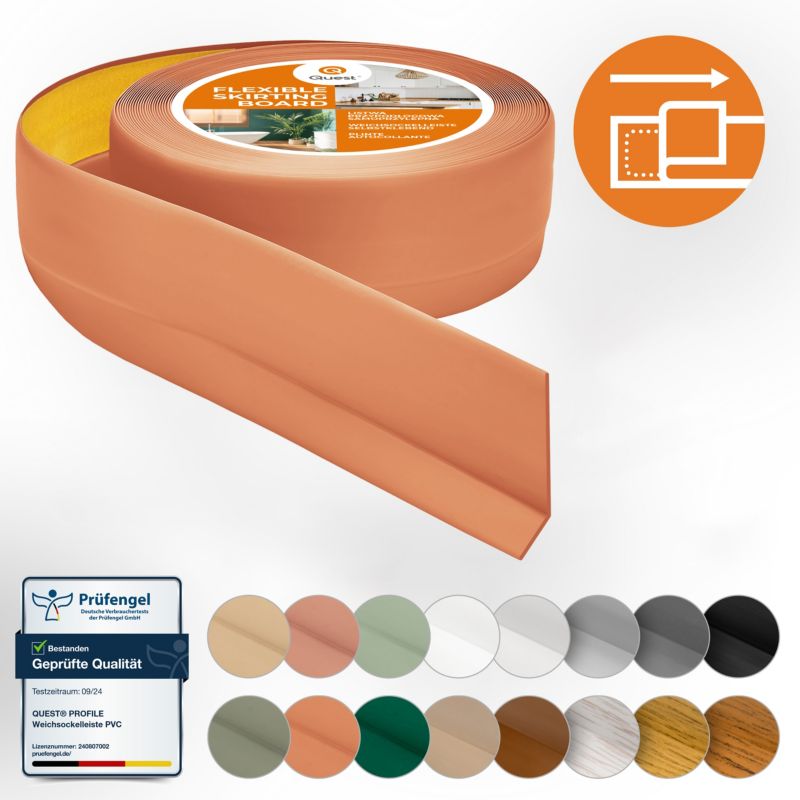 Listwa przypodłogowa PCV 50x20mm, QUEST, samoprzylepna elastyczna, miękka listwa podłogowa, cokołowa, ceglany, 20m