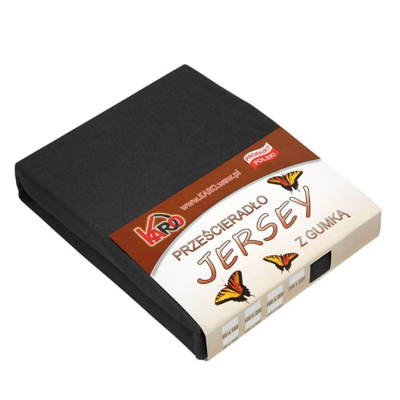 Prześcieradło jersey z gumką KARO 180x200 czarne 1 szt.
