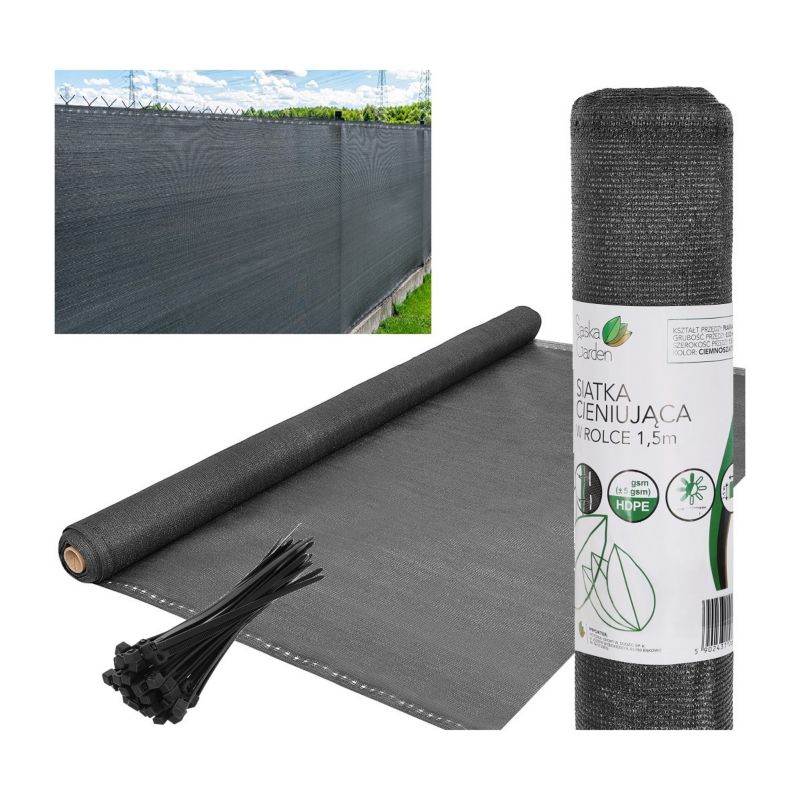Siatka Saska Garden cieniująca maskująca osłona na ogrodzenie 110G/M2 1.5X50m ciemno szara 1szt