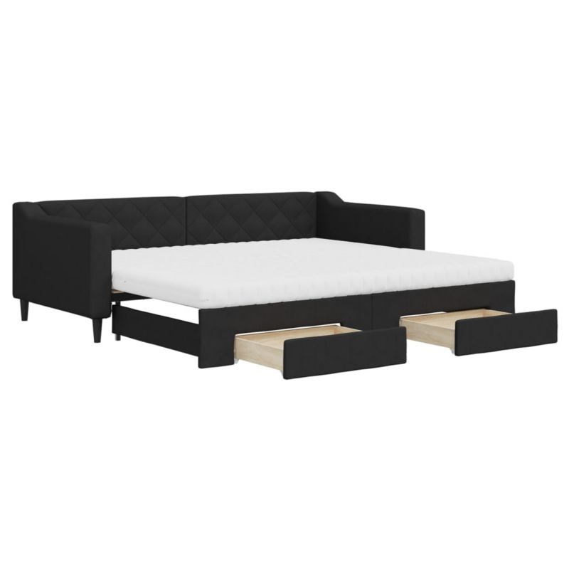 Sofa rozkładana WaszeMeble 90x200 cm Czarny tkanina z szufladami WM-3197482 1 szt.