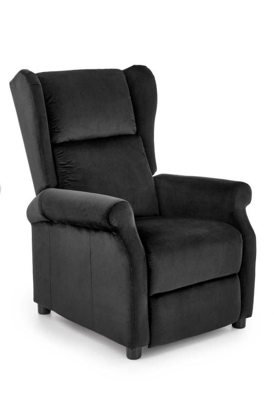 Fotel rozkładany Nagu INTESI welurowy czarny glamour do salonu relax wypoczynkowy 1 szt.
