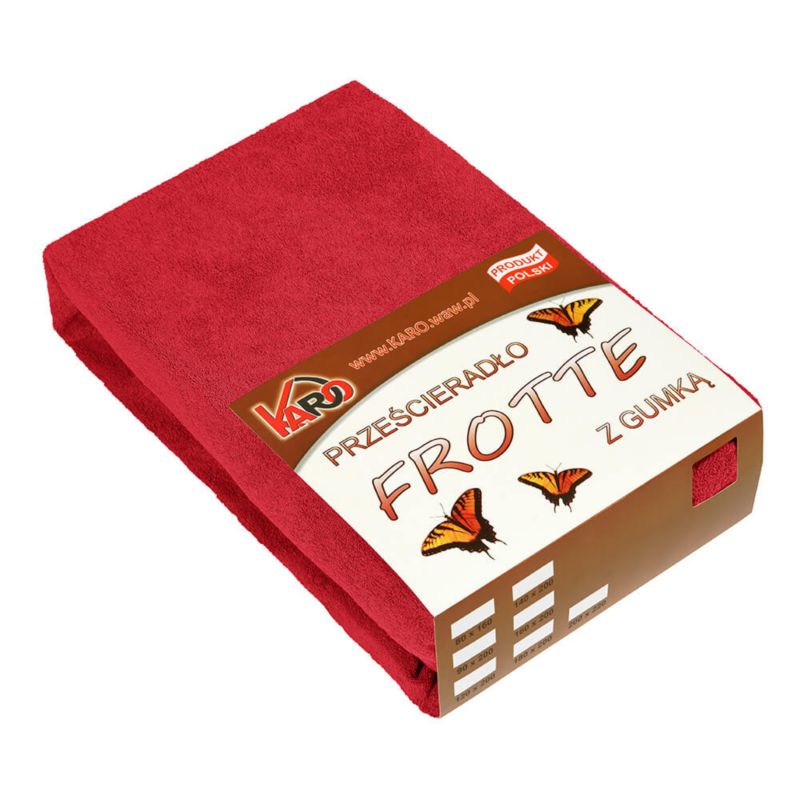 Prześcieradło frotte z gumką KARO 180x200 czerwone 1 szt.
