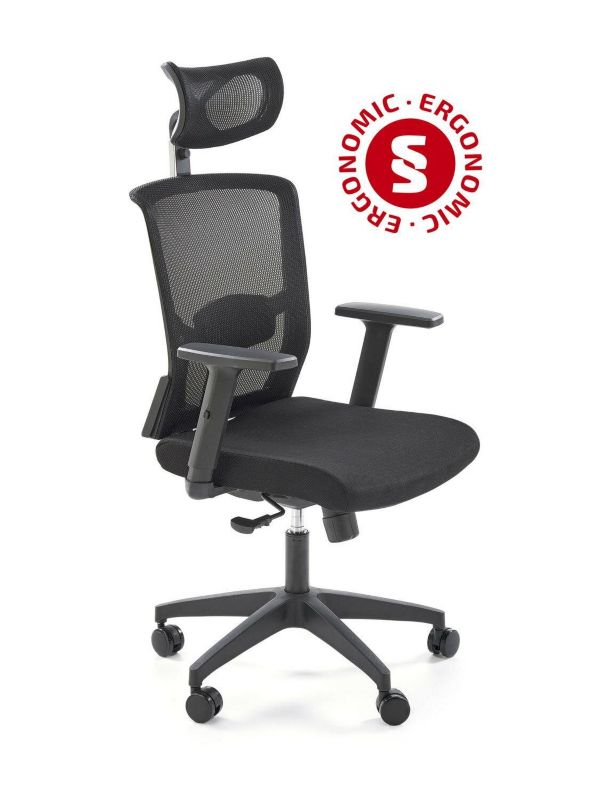 Fotel biurowy Scienne INTESI fotel biurowy ergonomiczny obrotowy czarny z zagłówkiem i regulacją 1 szt.