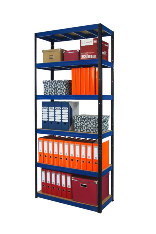 Regał metalowy MODO24 magazynowy stojak czarno-niebieski helios 196x75x60cm 6 półek po 350 kg 1 szt.