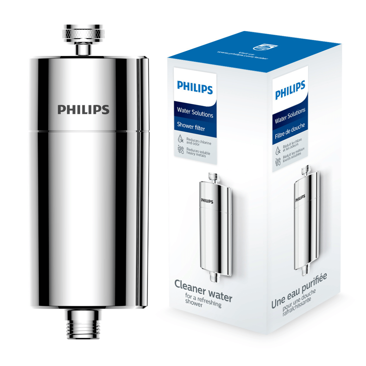 Filtr prysznicowy PHILIPS AWP1775CH kolor srebrny. Kąpiel i prysznic w czystej wodzie bez chloru i zanieczyszczeń.
