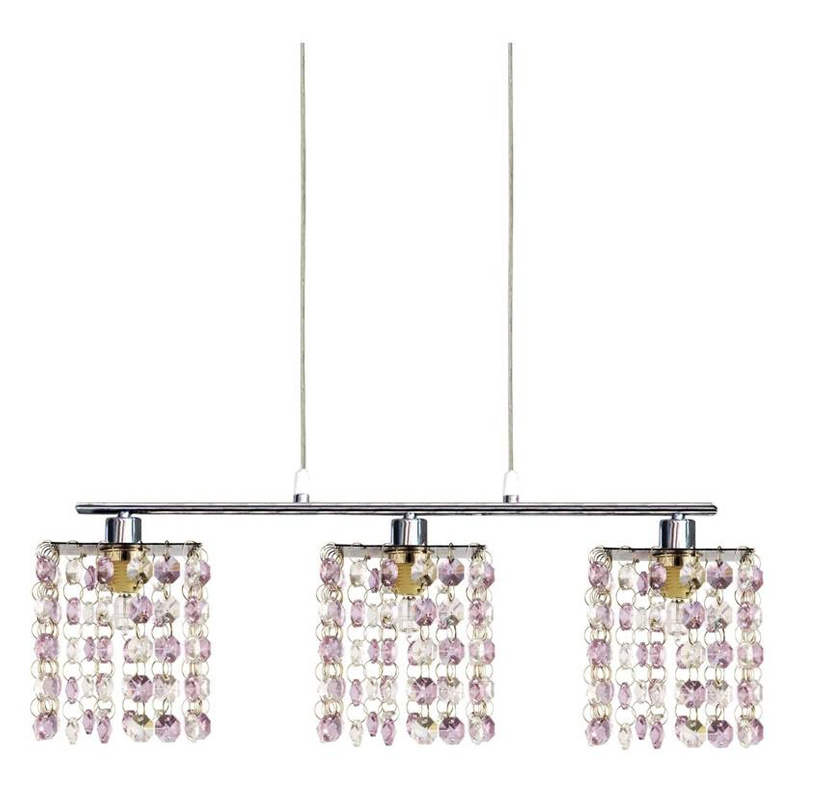 Fioletowa lampa wisząca z kryształkami do salonu Classic 3-płomienna chrom