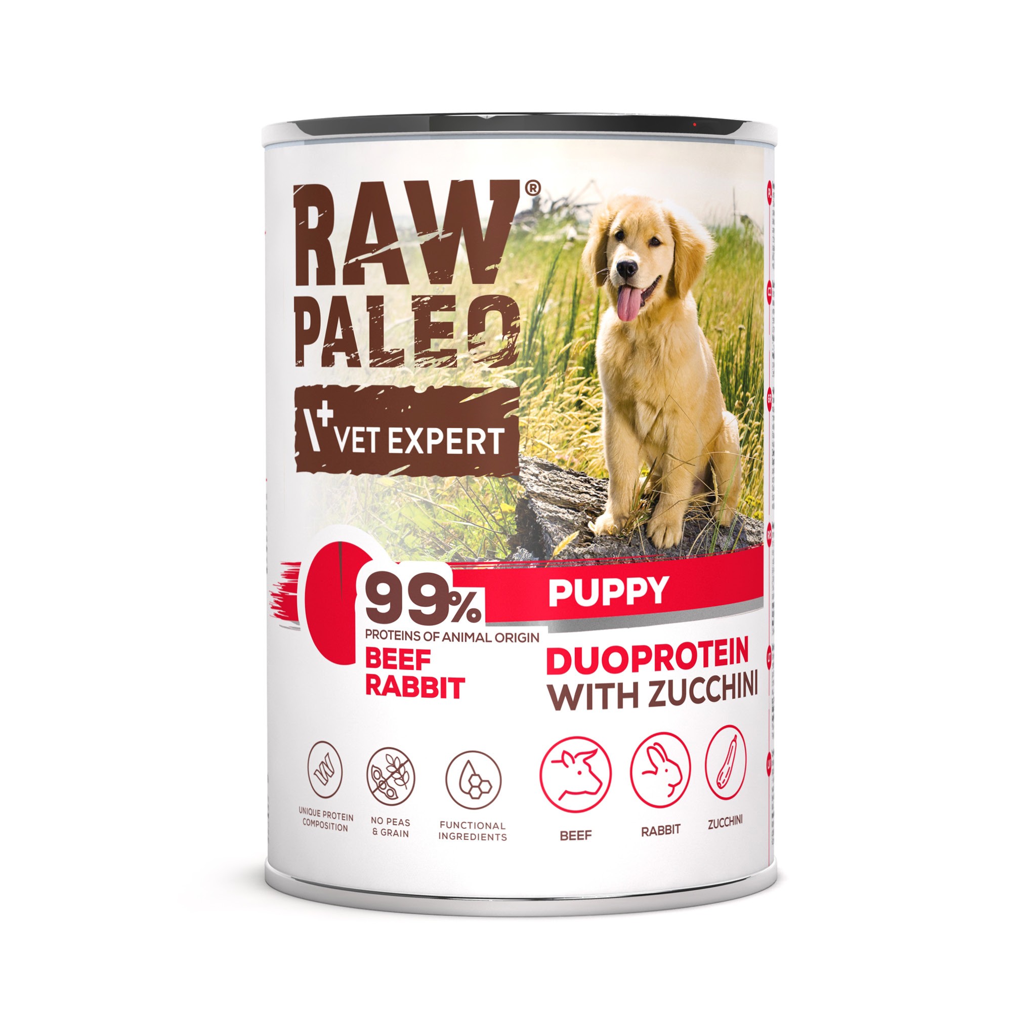 RAW PALEO BEEF&RABBIT PUPPY CAN - mokra karma dla szczeniąt duoproteina wołowina z królikiem