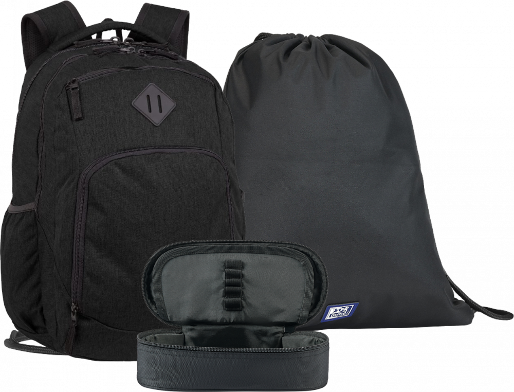 Zestaw: plecak szkolny CoolPack Break Snow Black + piórnik z klapką Oxford School + worek na buty Oxford School, czarny