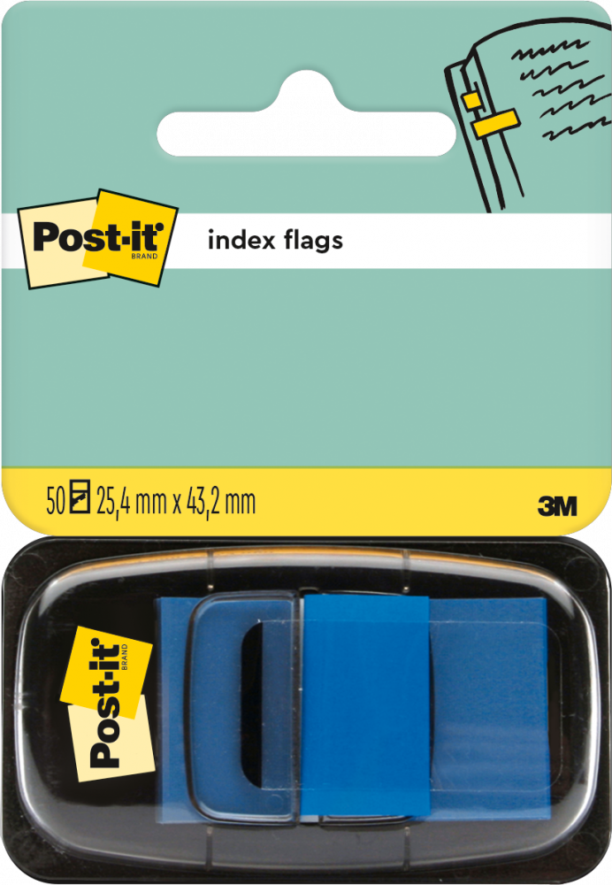 Zakładki samoprzylepne Post-it proste, indeksujące, folia, półtransparentne, 25x43mm, 1x50 sztuk, niebieski