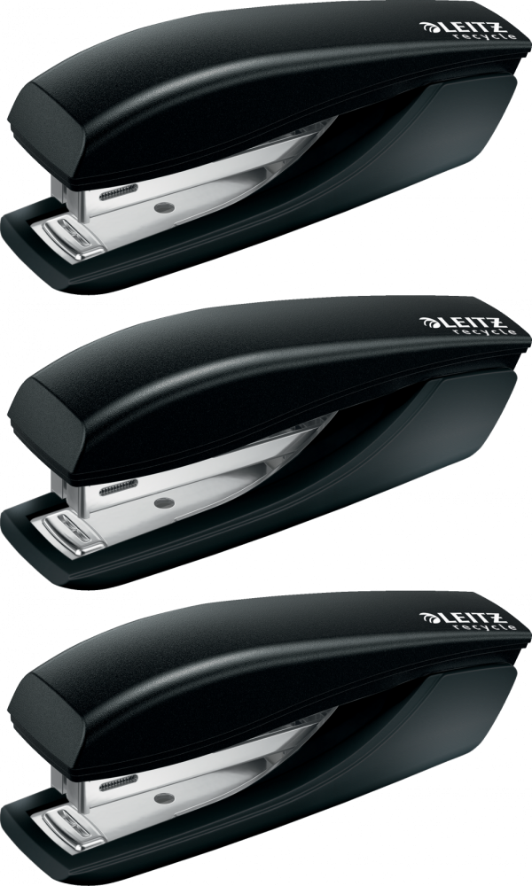 3x Zszywacz mini Leitz NeXXt Recycle, do 10 kartek, czarny