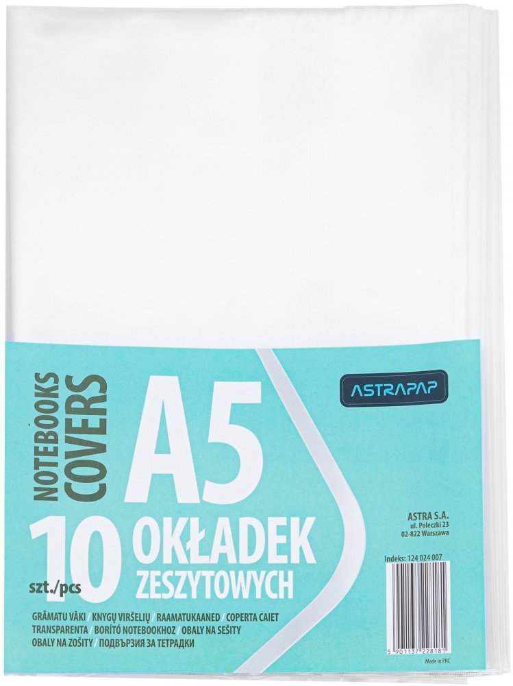 Okładka na zeszyt Astra Astrapap, A5, 10 sztuk, transparentny