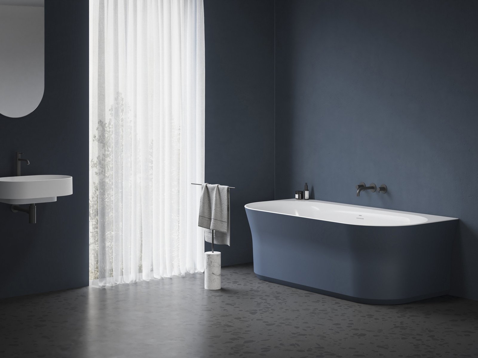 Ravak Ypsilon Wall wanna przyścienna 178x86 cm biała/deepsea blue XC00100070