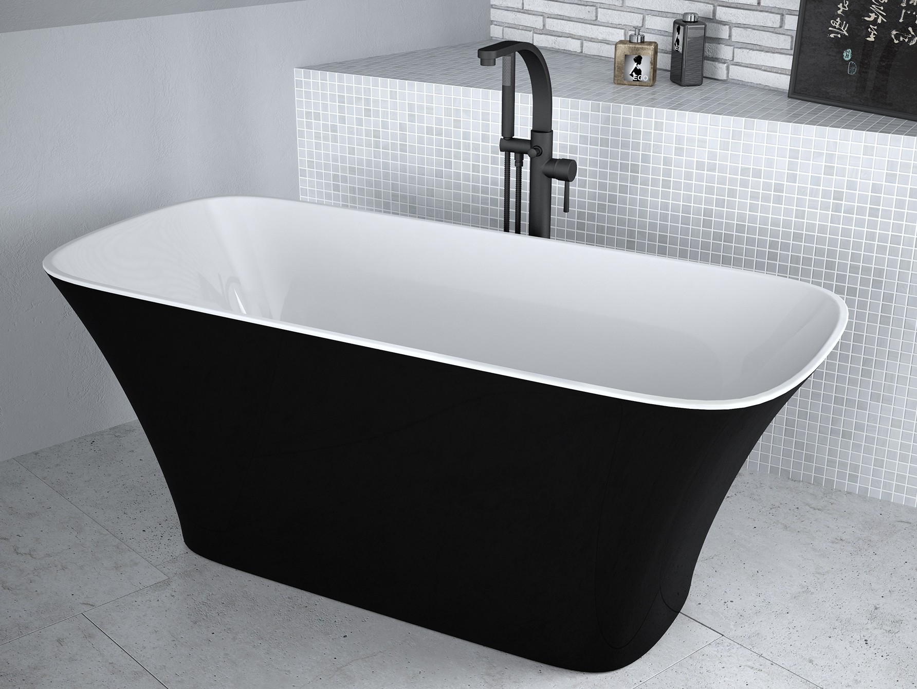 Besco Assos Black & White wanna wolnostojąca 160x70 cm czarny mat/biały połysk/chrom #WMMC-160-A