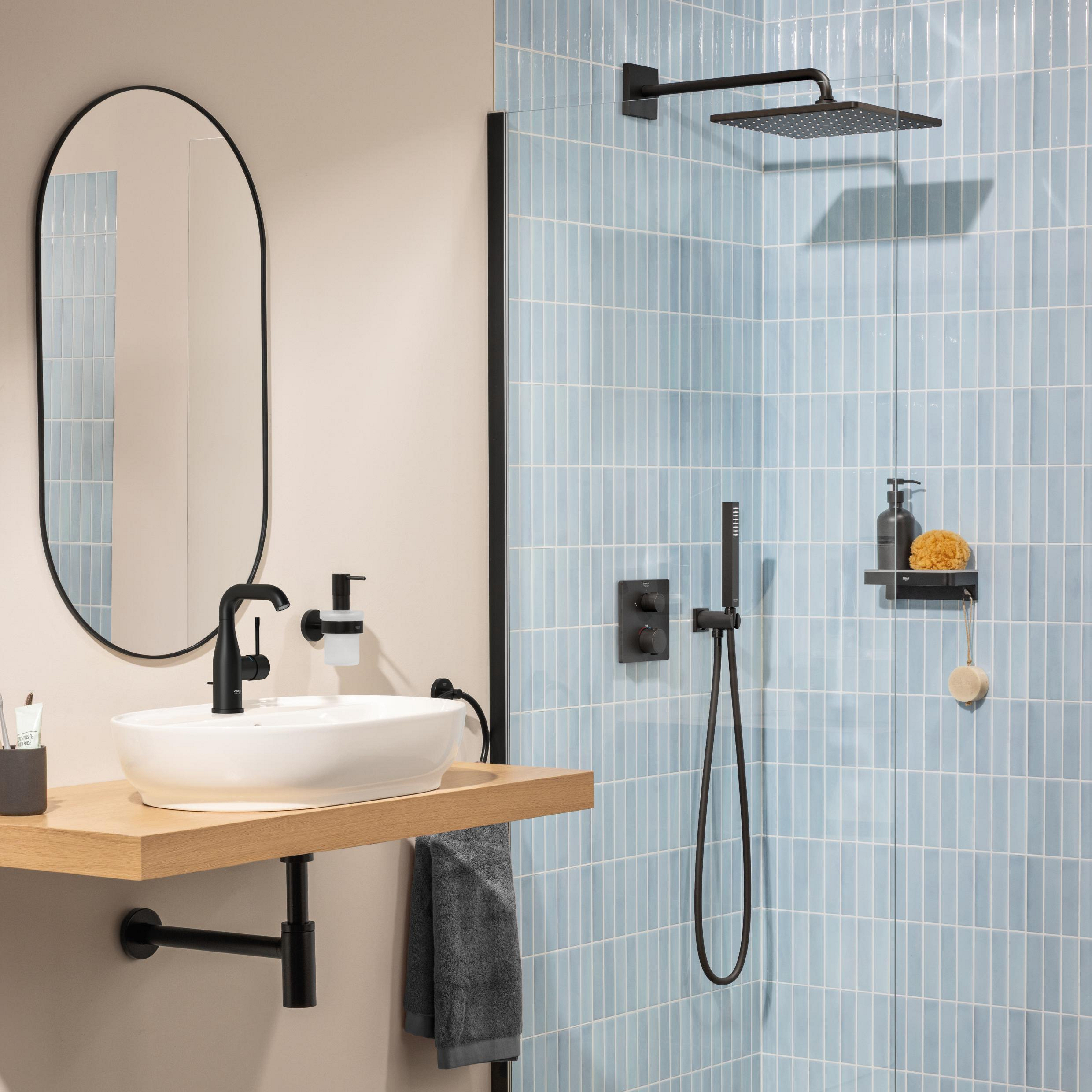 Grohe Precision zestaw wannowo-prysznicowy podtynkowy termostatyczny z deszczownicą czarny mat 348812430