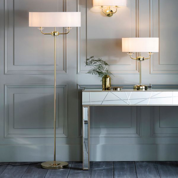 Endon Nixon lampa stojąca 2x40W biała/złota 70563