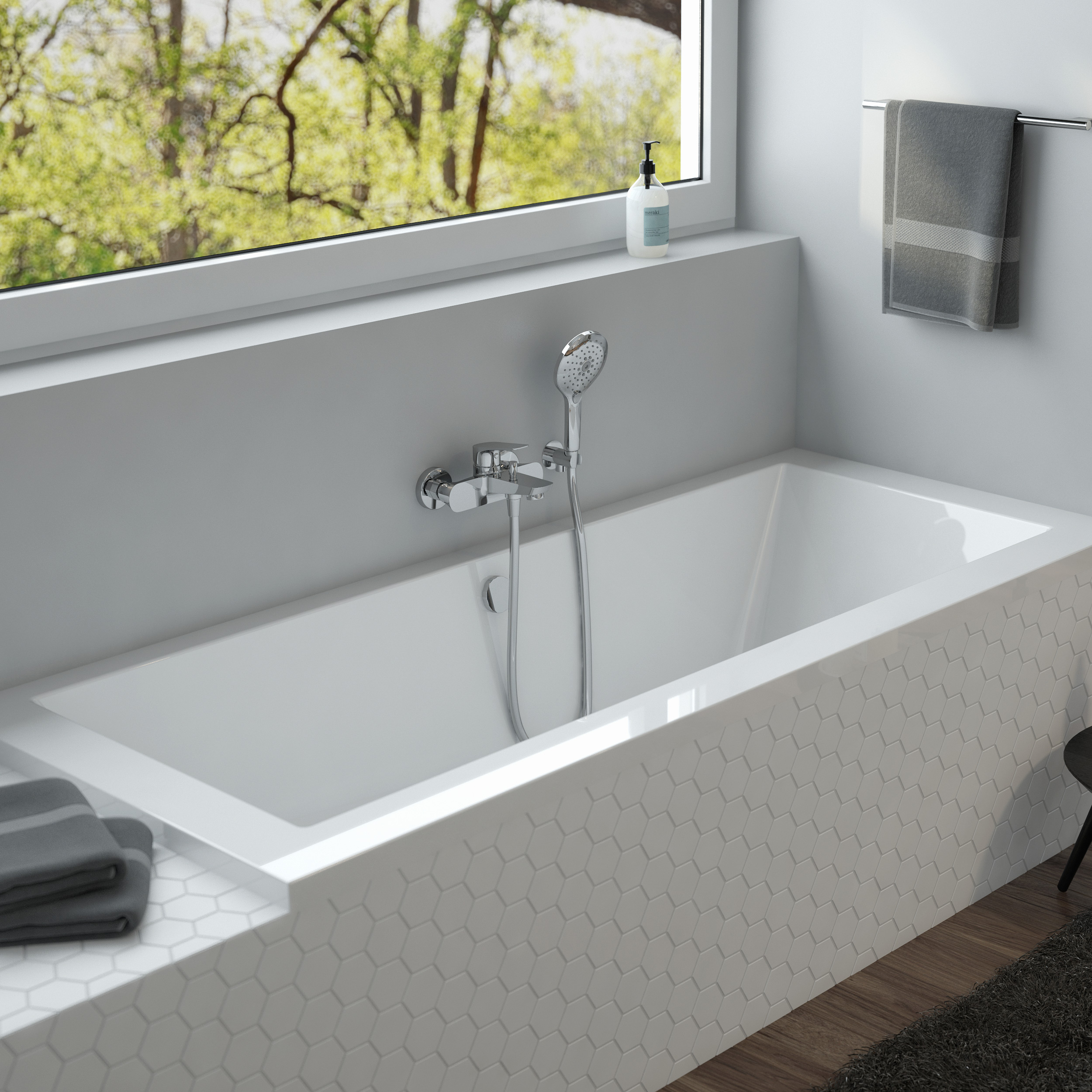 Zestaw Oltens Langfoss wanna prostokątna 170x70 cm z kompletem odpływowo-przelewowym Fusa (10004000, 03002100) - Wysyłka w 24h
