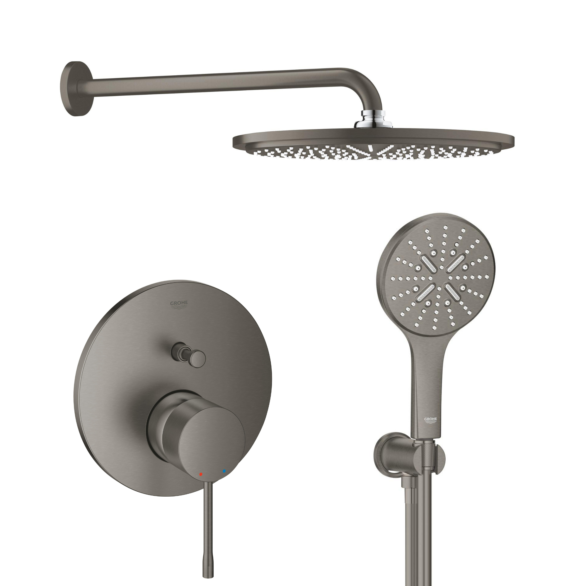 Zestaw Grohe Essence wannowo-prysznicowy podtynkowy z deszczownicą i kompletem natryskowym grafit (24058AL1, 26066AL0, 28362A01, 26658AL0, ... - 
