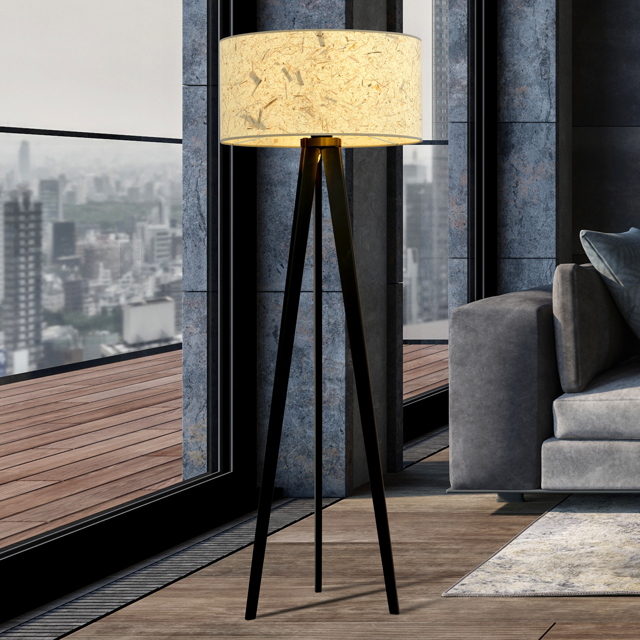 Emibig Aston lampa stojąca 1x15 W biała-czarna-beżowa 1150/LP3