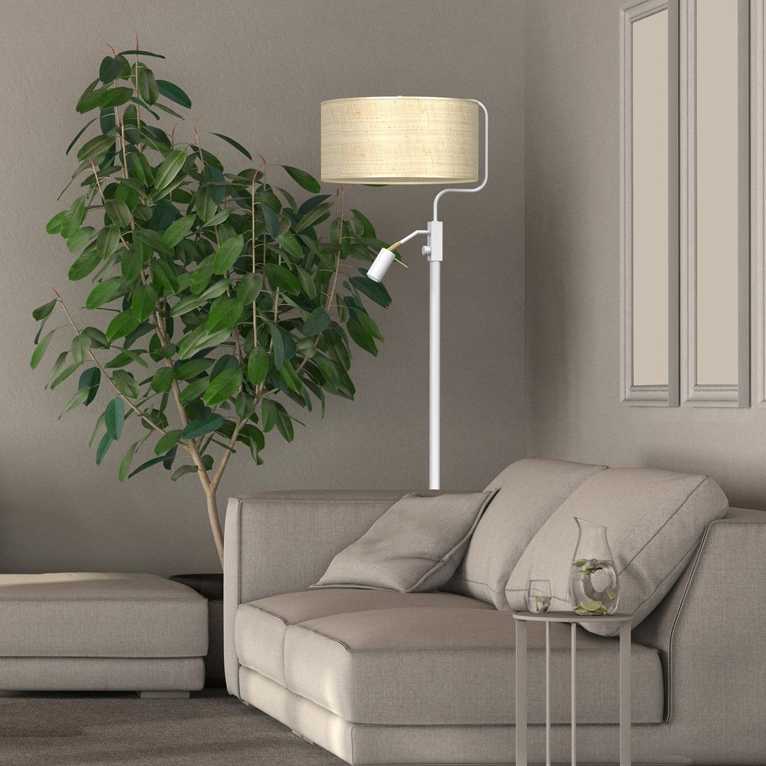 Milagro Marshall lampa stojąca 1x40W+1x40W biała/rattan MLP7492