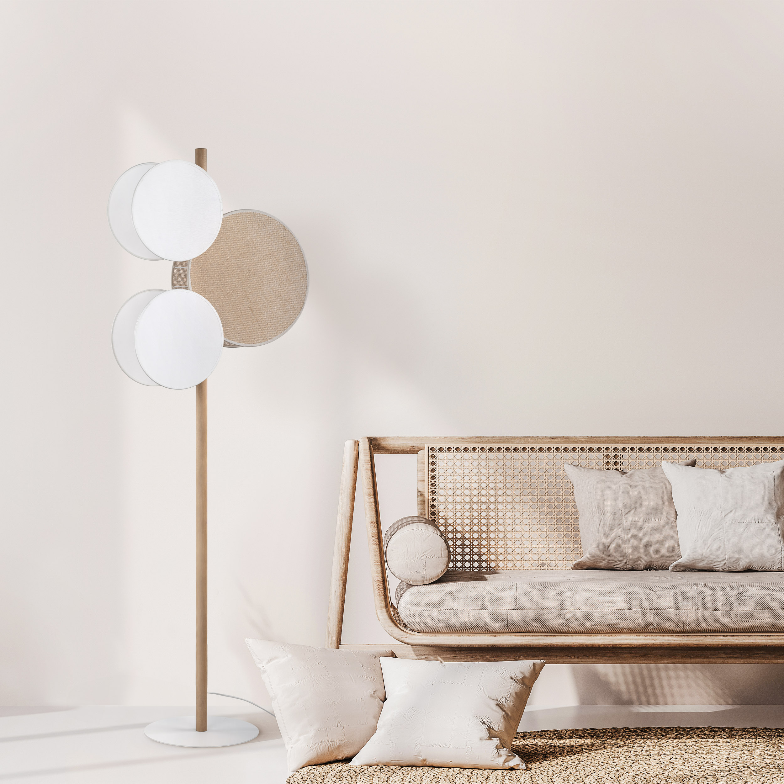 TK Lighting Pulse lampa stojąca 3x15 W biała-drewno 5960