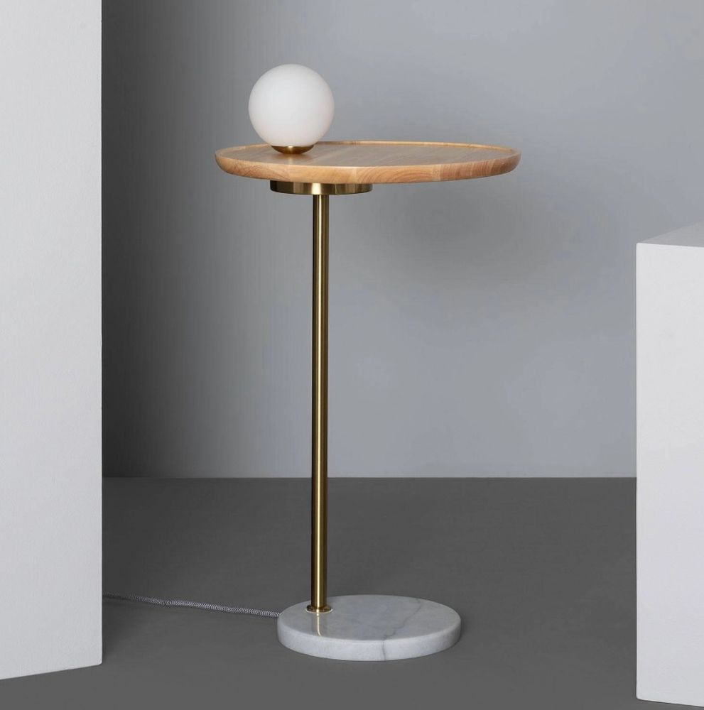 Abruzzo Meblo lampa stojąca 1x12 W biała-złota-drewno-marmur ABR-SLMEBLO-G9