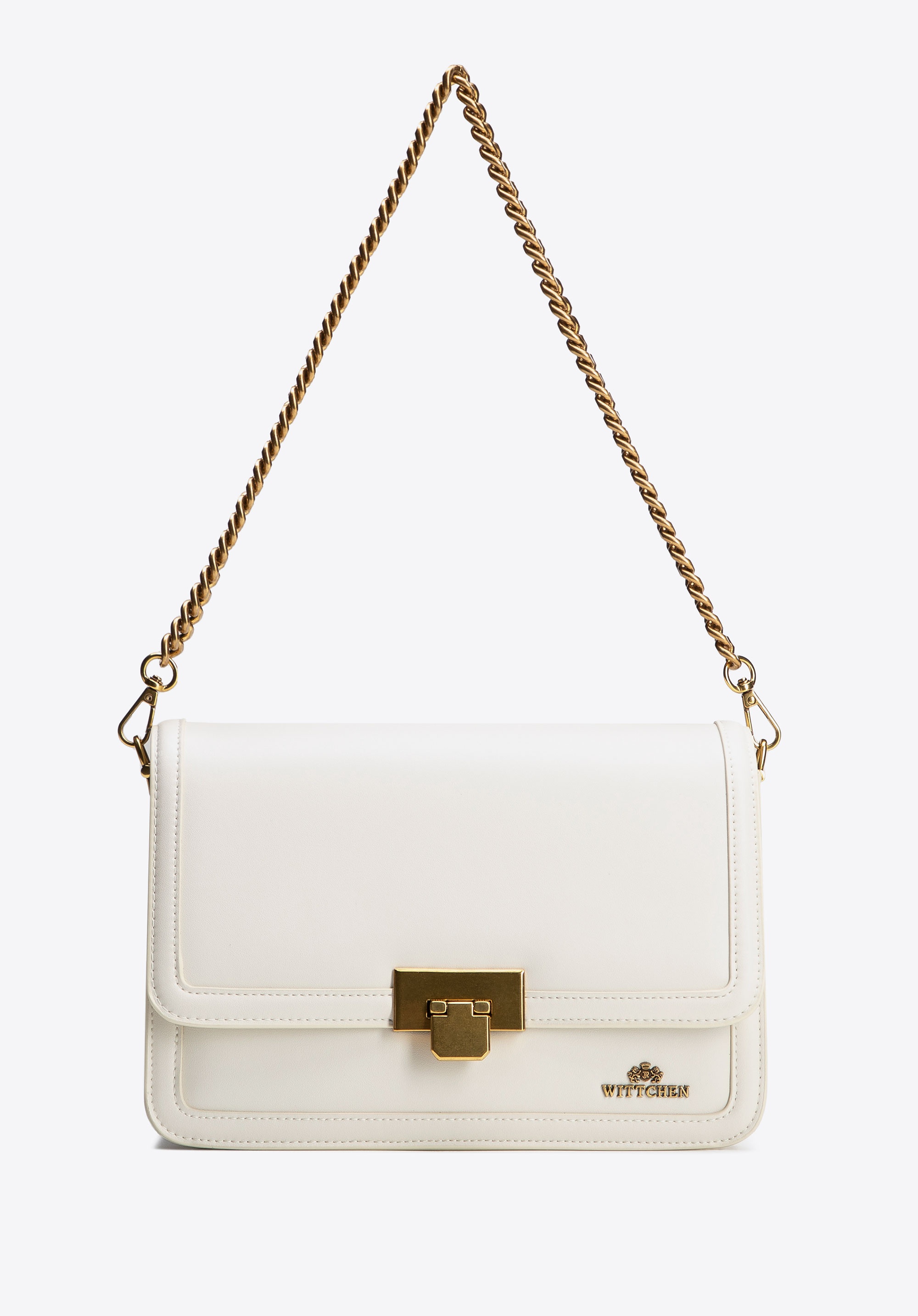 Skórzana crossbody z odpinanym łańcuszkiem kremowa