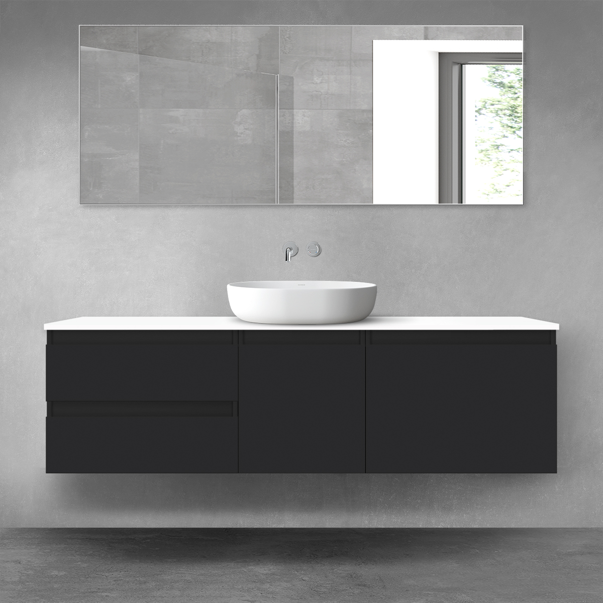 Darmowa Dostawa - Zestaw mebli łazienkowych 160x46.4x48.6 cm podumywalkowa wisząca biała-czarna Oltens Vernal 68413300
