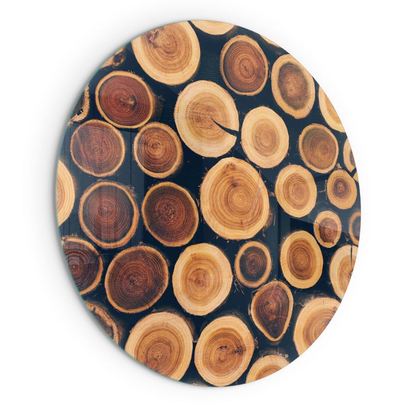 Szklana Podkładka Pod Kominek Okrąg Wallfluent Fi60 cm Kompozycja z drewnianych fragmentów 1 szt.