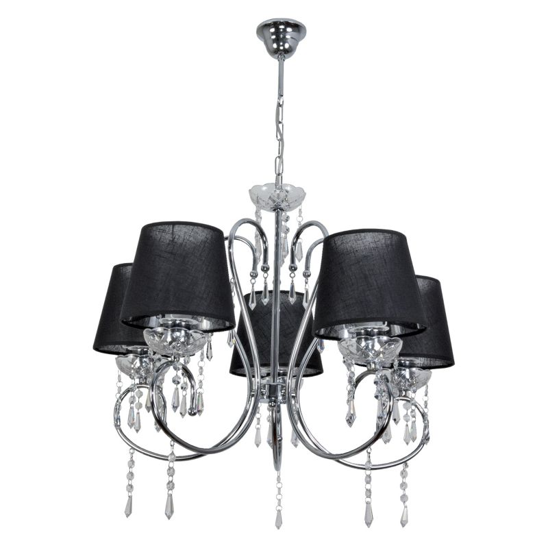 Lampa wisząca EDYLIT żyrandol 5xE27 czarny abażur chrom kryształki glamour do salonu NOLA NEGRO 12-390 1 szt.