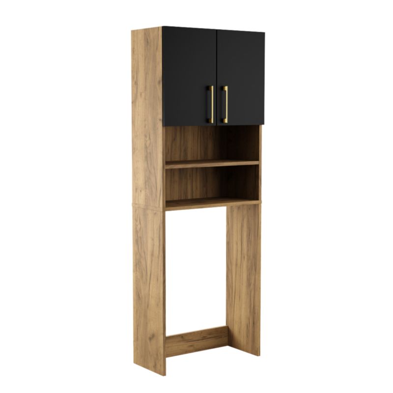 Szafka Łazienkowa SKXMeble Regał Stojąca Na Pralkę Bella Złoty Craft i Czarny 180x66x30 1szt.