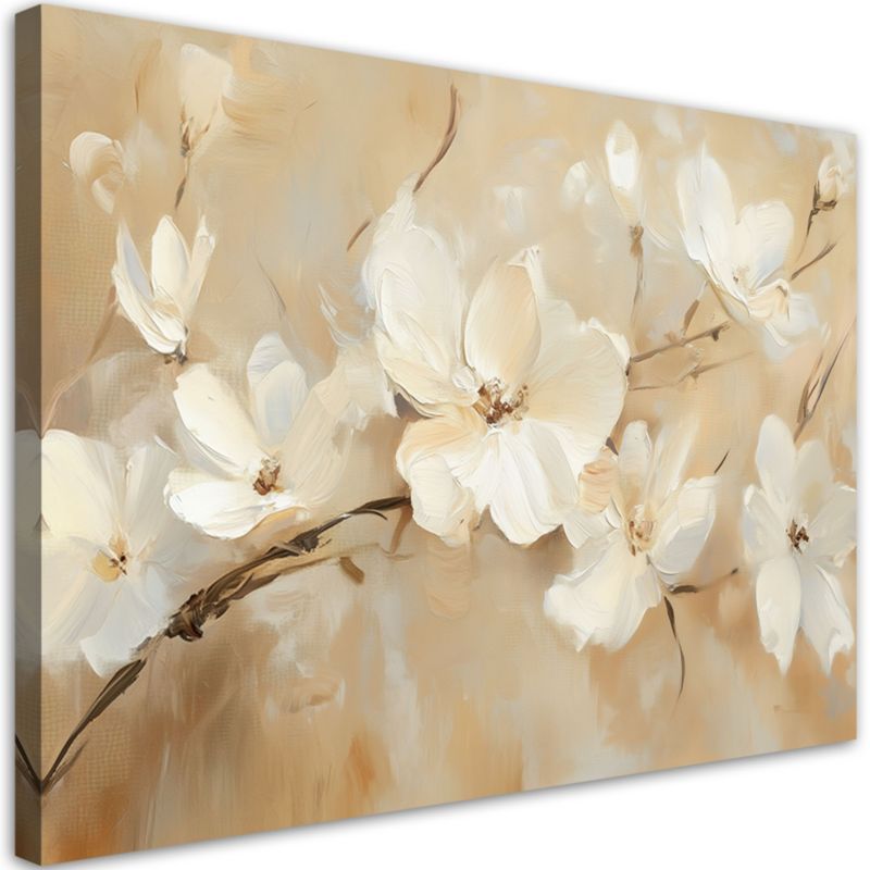 Obraz na płótnie Feeby Białe kwiaty na Beżowym Tle 90x60cm 1szt