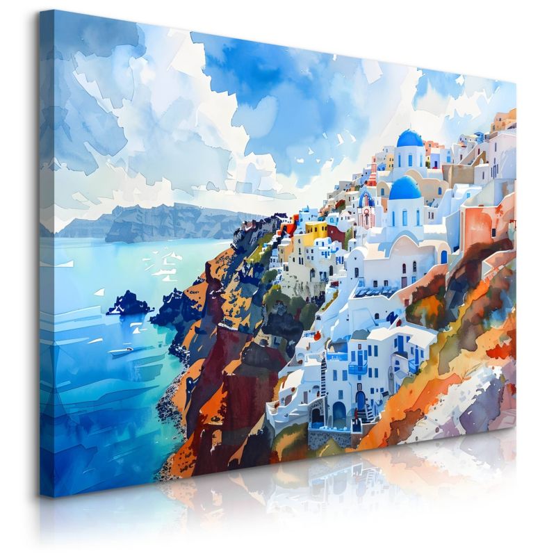 Obraz Muralo Grecja Santorini Abstrakcja Akwarele 90x60 cm 1 szt.