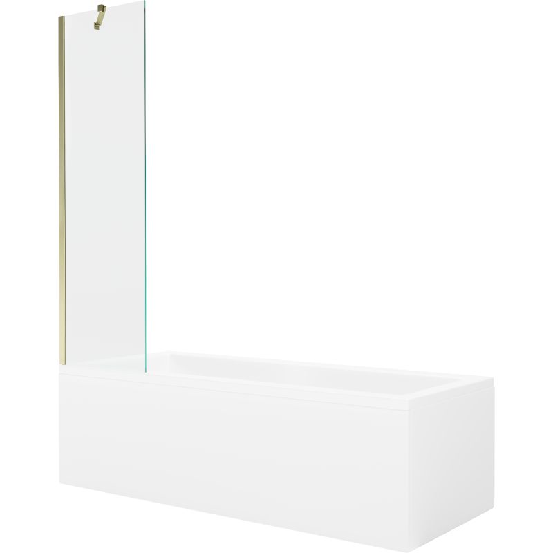 Wanna prostokątna Mexen Cubik 150 x 70 cm z obudową i parawanem 1-skrzydłowym 50 cm transparent złoty 1 kpl.