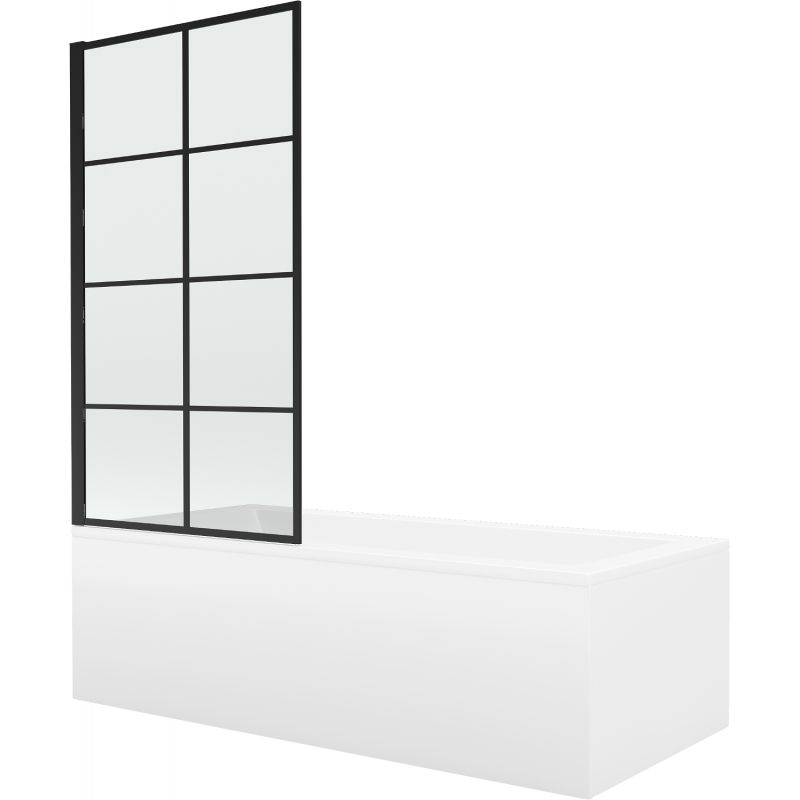 Wanna prostokątna Mexen Cubik 150 x 70 cm z obudową i parawanem 1-skrzydłowym 70 cm czarny wzór 1 szt.