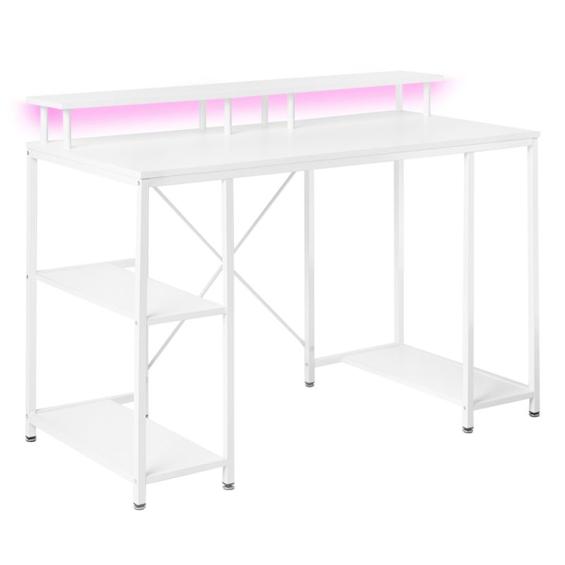 Biurko gamingowe Caddo Biały 120 cm 60 cm z półkami LED 1 szt.