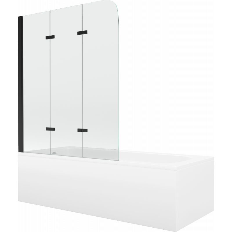 Wanna prostokątna Mexen Vega 150 x 70 cm z obudową i parawanem 3-skrzydłowym 120 cm transparent czarny 1 kpl.