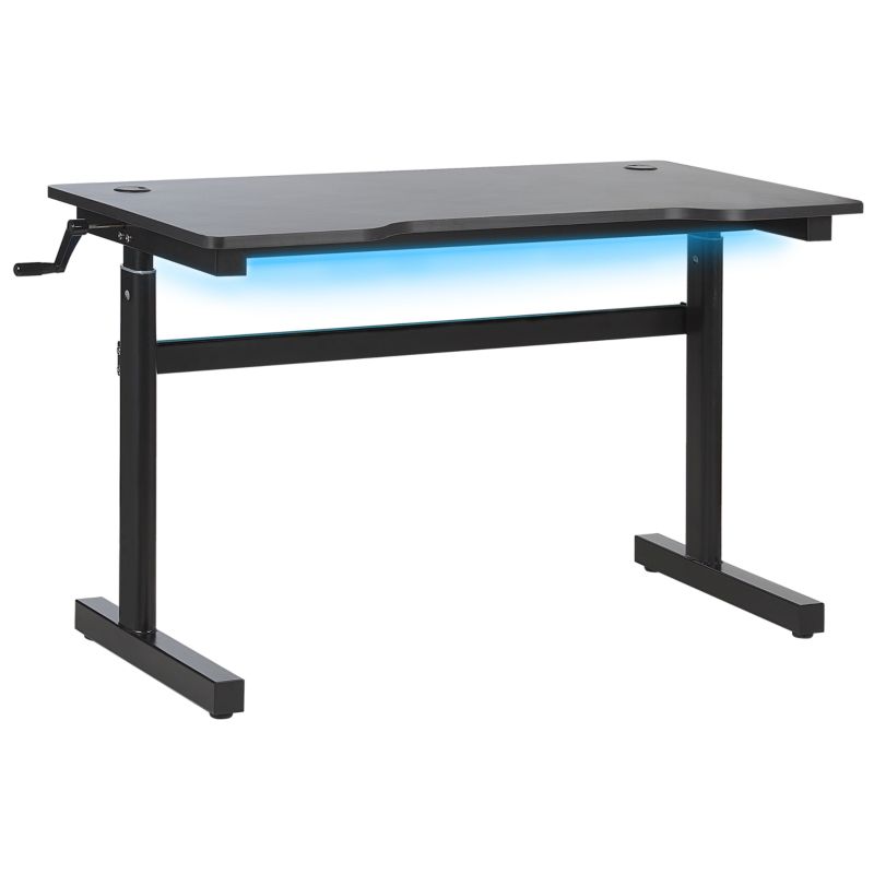 Biurko gamingowe regulowane manualnie Durbin Czarny 120 cm 60 cm RGB LED 1 szt.