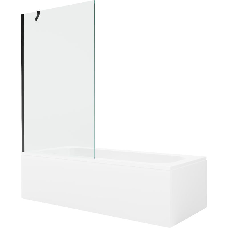 Wanna prostokątna Mexen Vega 150 x 70 cm z obudową i parawanem 1-skrzydłowym 100 cm transparent czarny 1 kpl.