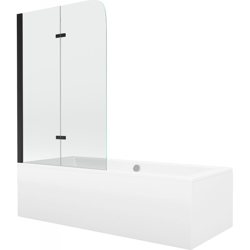 Wanna prostokątna Mexen Cube 180 x 80 cm z obudową i parawanem 2-skrzydłowym 80 cm transparent czarny 1 szt.