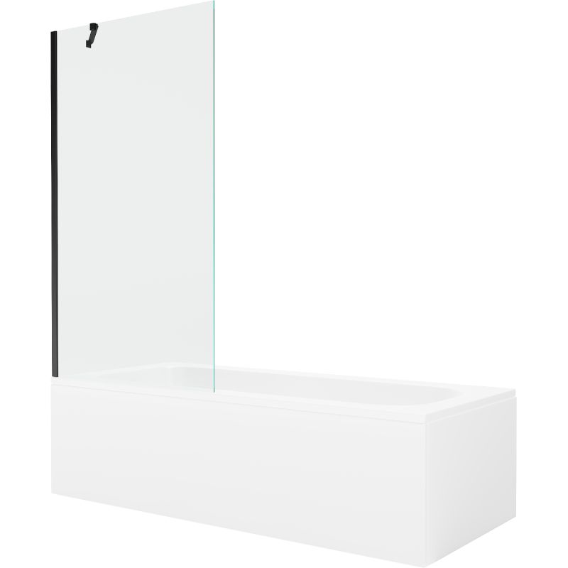 Wanna prostokątna Mexen Vega 150 x 70 cm z obudową i parawanem 1-skrzydłowym 90 cm transparent czarny 1 kpl.