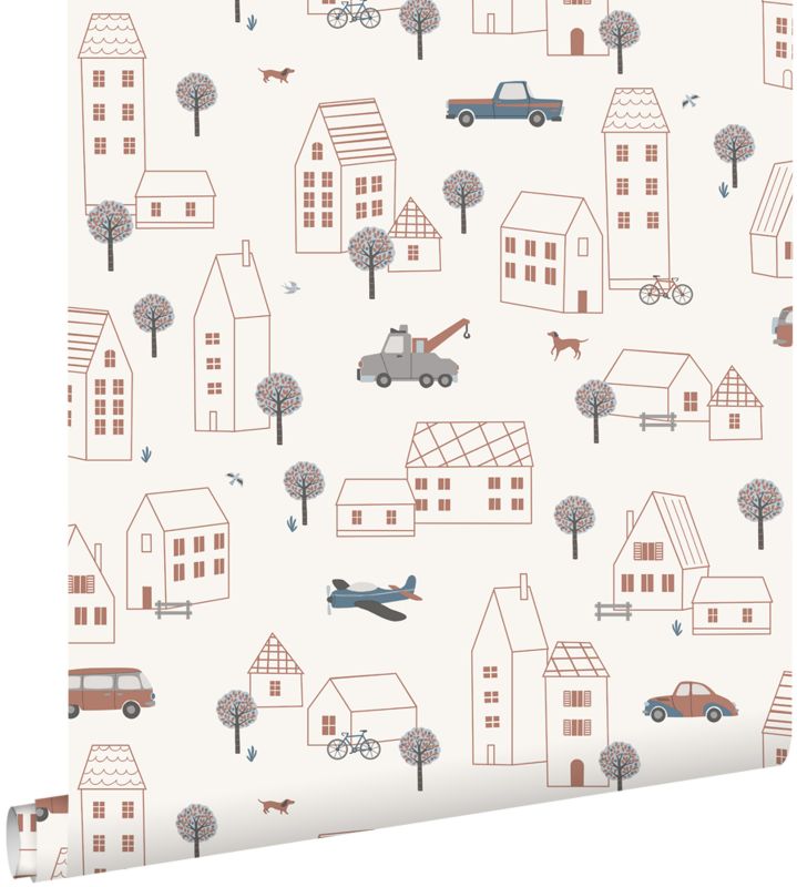 Tapeta ESTAhome pojazdy beżowym,niebieskimIczerwonym 50 x 900 cm - 1 rol.
