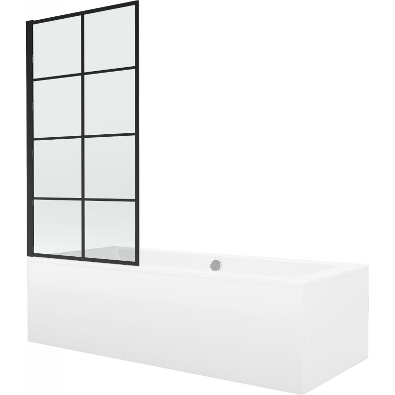Wanna prostokątna Mexen Cube 180 x 80 cm z obudową i parawanem 1-skrzydłowym 70 cm czarny wzór 1 szt.