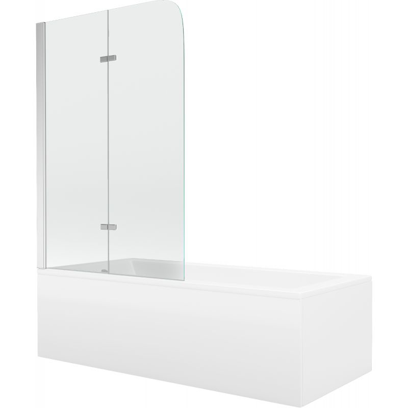 Wanna prostokątna Mexen Cubik 150 x 70 cm z obudową i parawanem 2-skrzydłowym 80 cm transparent chrom 1 kpl.