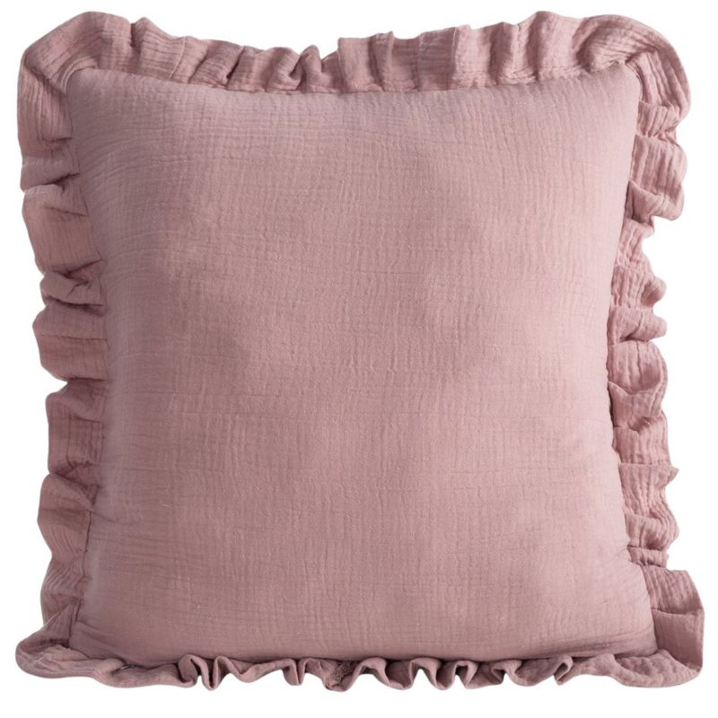 Poszewka MUSLIN 1 Eurofirany 45x45 cm pudrowa muślinowa z ozdobną falbanką 1 szt.