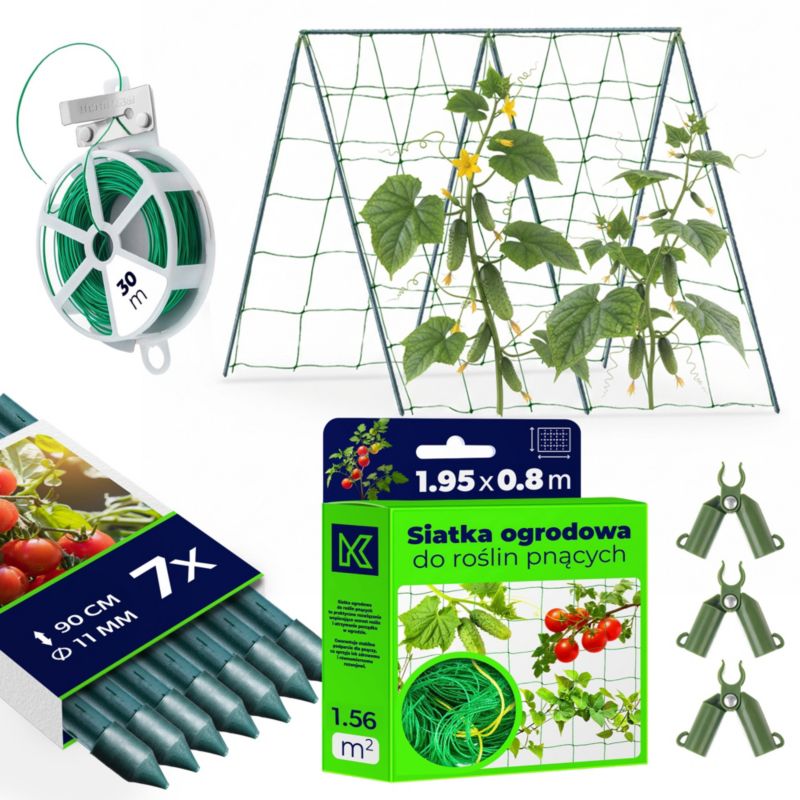 Tyczki ogrodowe KADAX zestaw do roślin pnących z siatką 90 cm x 11 mm 7 szt.