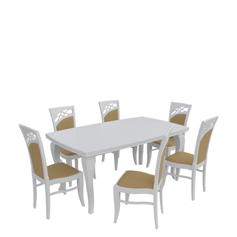 Zestaw RO27 MIRJAN 24 Stół rozkładany S23 100x170/250 + 6 krzeseł K51 biały + piaskowy 1 kpl.