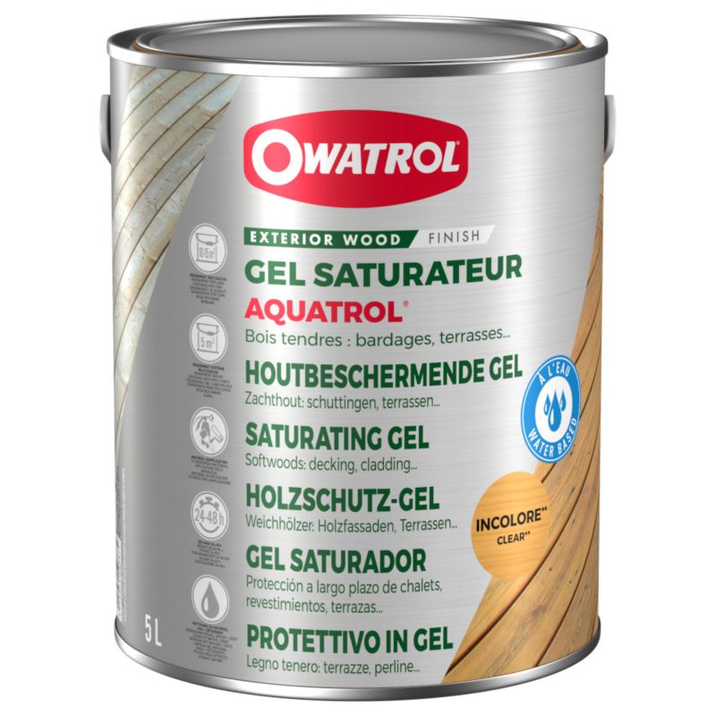 Żelowy olej saturacyjny Owatrol AQUATROL do tarasów z drewna miękkiego 5L bezbarwny 1 szt