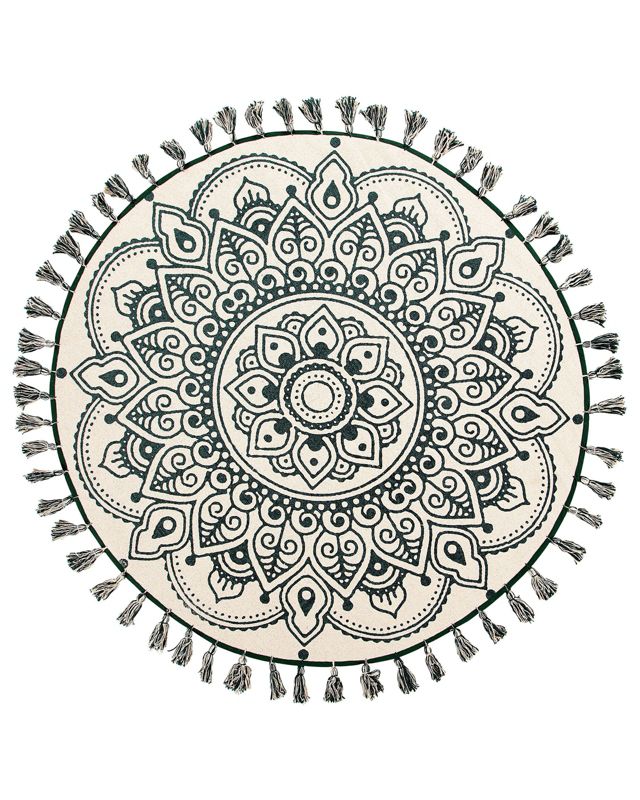 Dywan okrągły bawełniany 120 cm orientalny nadruk kremowo-zielony Irice 1 szt.
