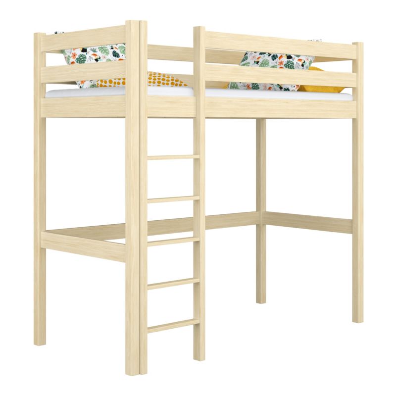 Drewniane łóżko N-WOOD na antresoli N05 sosna bezbarwna 120x180 1szt.