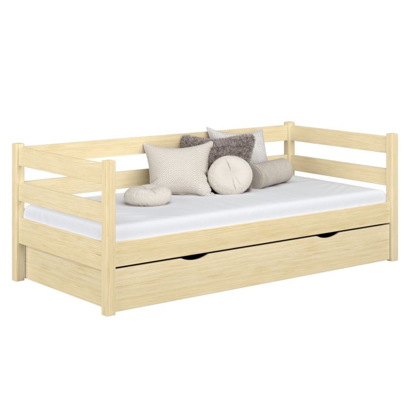 Drewniane łóżko N-WOOD sofa z szufladą N01 sosna bezbarwna 90x180 1szt.